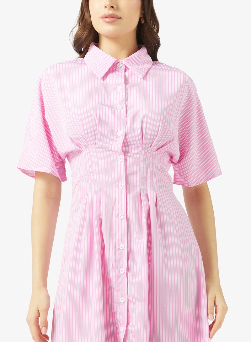 Ginger Button Up Pinstripe Shirt Dress - Image 3